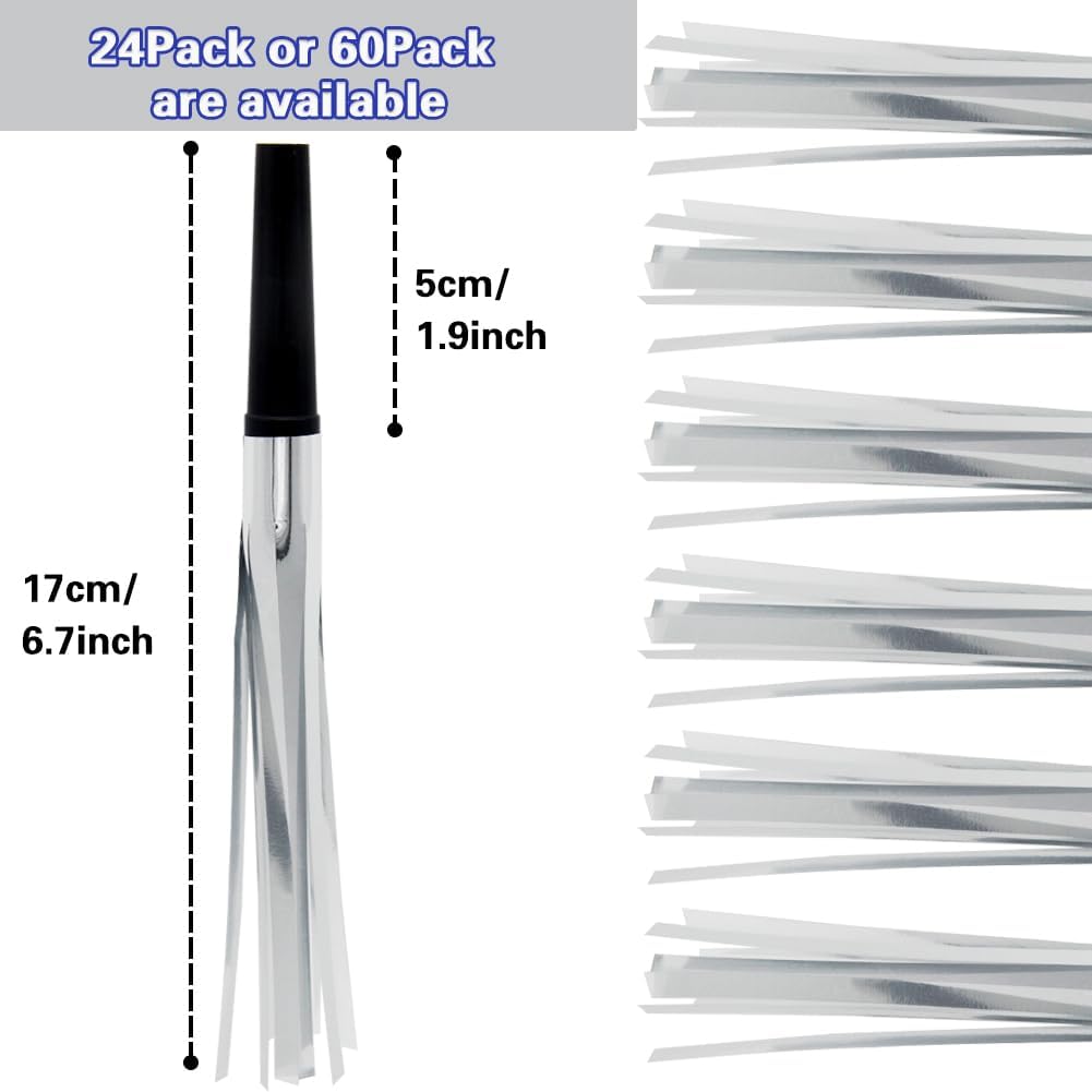 Lovecheer 24/60PCS Glitter Noise Makers Metallic Fringed Party Blowers for Adults Birthday Wedding Graduation 2025 New Years Musical Blowouts