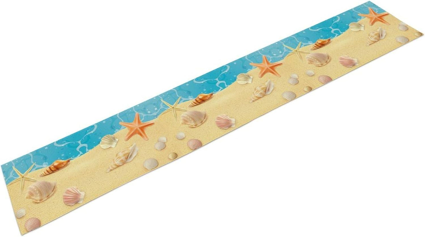 Sea Turtle Table Runner Marine Life Starfish Nautical Blue Green Ocean Theme Kitchen Table Decorations for Indoor Outdoor Home Party Decorations 13 * 108 Inch