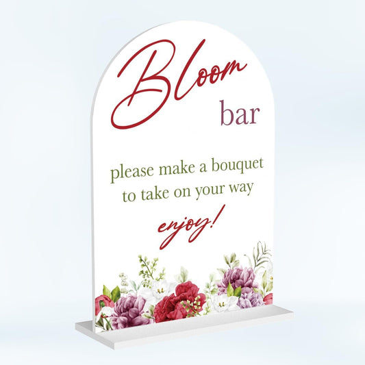 Bloom Flower Bar Sign for Wedding Bridal Shower Bouquet Bar Decor Sign Stuff Acrylic Arch Wedding Bridal Shower Baby Shower Welcome Table Signs for Ceremony and Reception 7 x 5 Inches