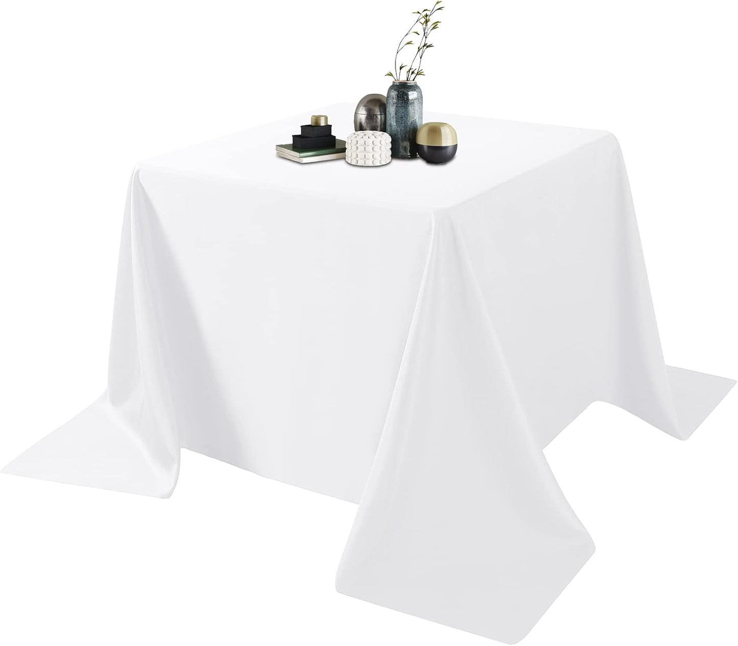 Ascoza 2pack 90x90 Inch White Square in Polyester Fabric Tablecloth for Wedding,Banquet,Restaurant and Parties