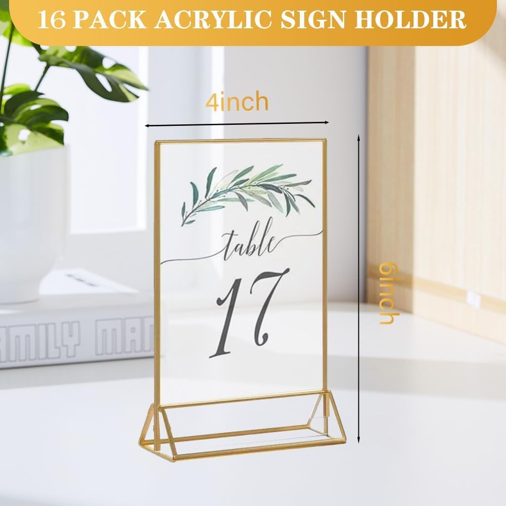 24 Pack Gold Acrylic Sign Holder, Picture Frames Wedding Double Sided Display Clear Sign Holders Stand Desktop Table Menu for Wedding Party Restaurant (4×6)