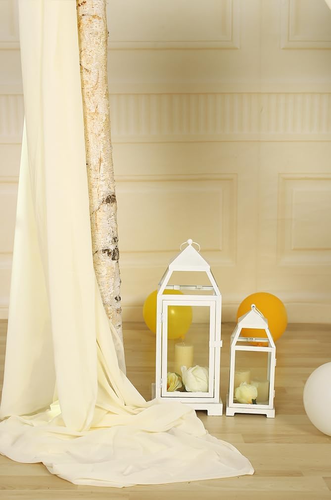 SHERWAY 2 Panels 30Ft Extra Long Chiffon Arch Drapes for Wedding Party Reception Backdrop Ceremony Swag Decoration (Ivory & Ivory)