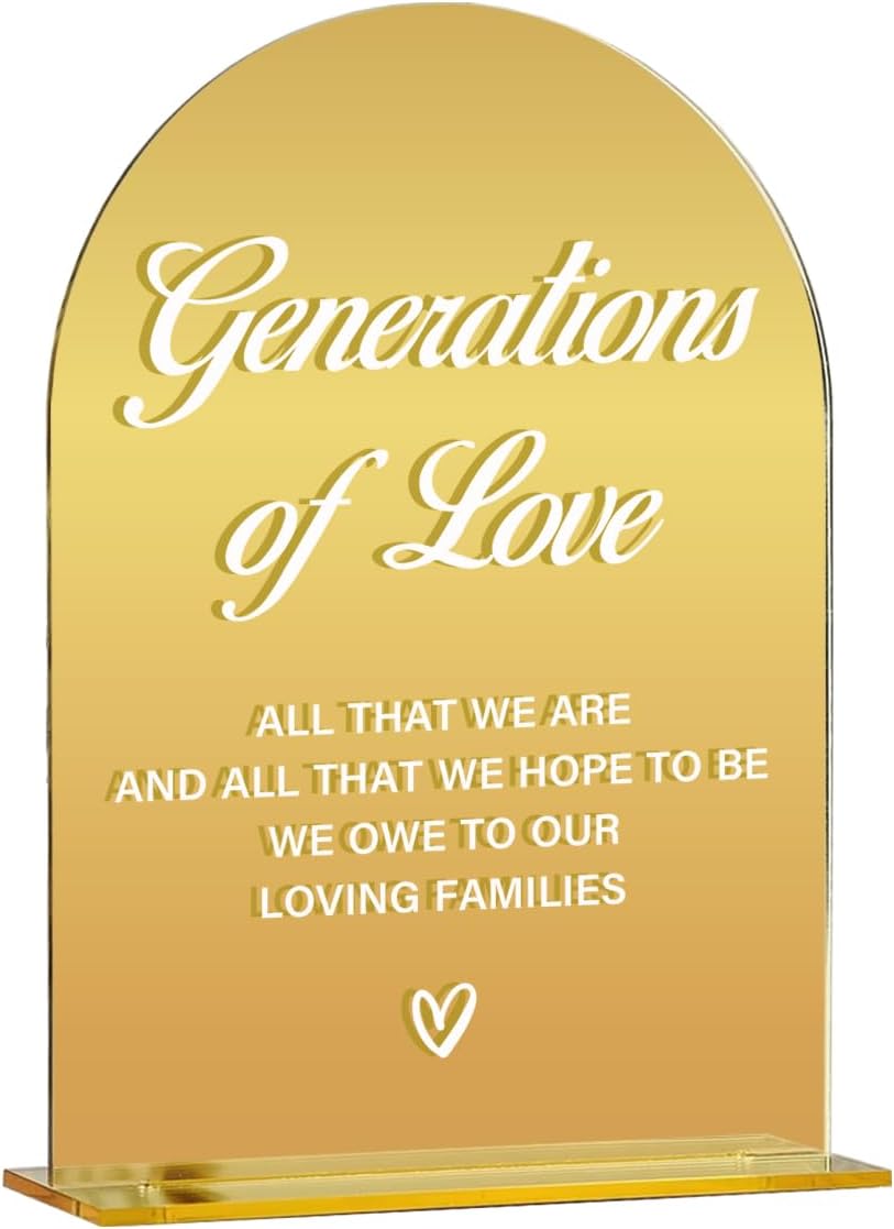 Acrylic Wedding Sign, Bridal Shower Decorations, Generations of Love Sign for Ceremony, Modern Font Table Signs, Gold Mirror Arched Acrylic Tabletop Signs for Wedding Reception and Event Party