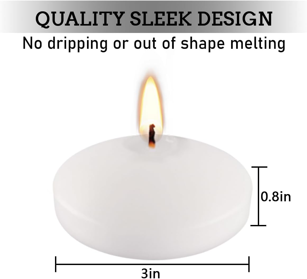 3 Inch Floating Candles Set of 24, Unscented White Candles for Wedding, Pool Party, Holiday Centerpieces & Home Decor