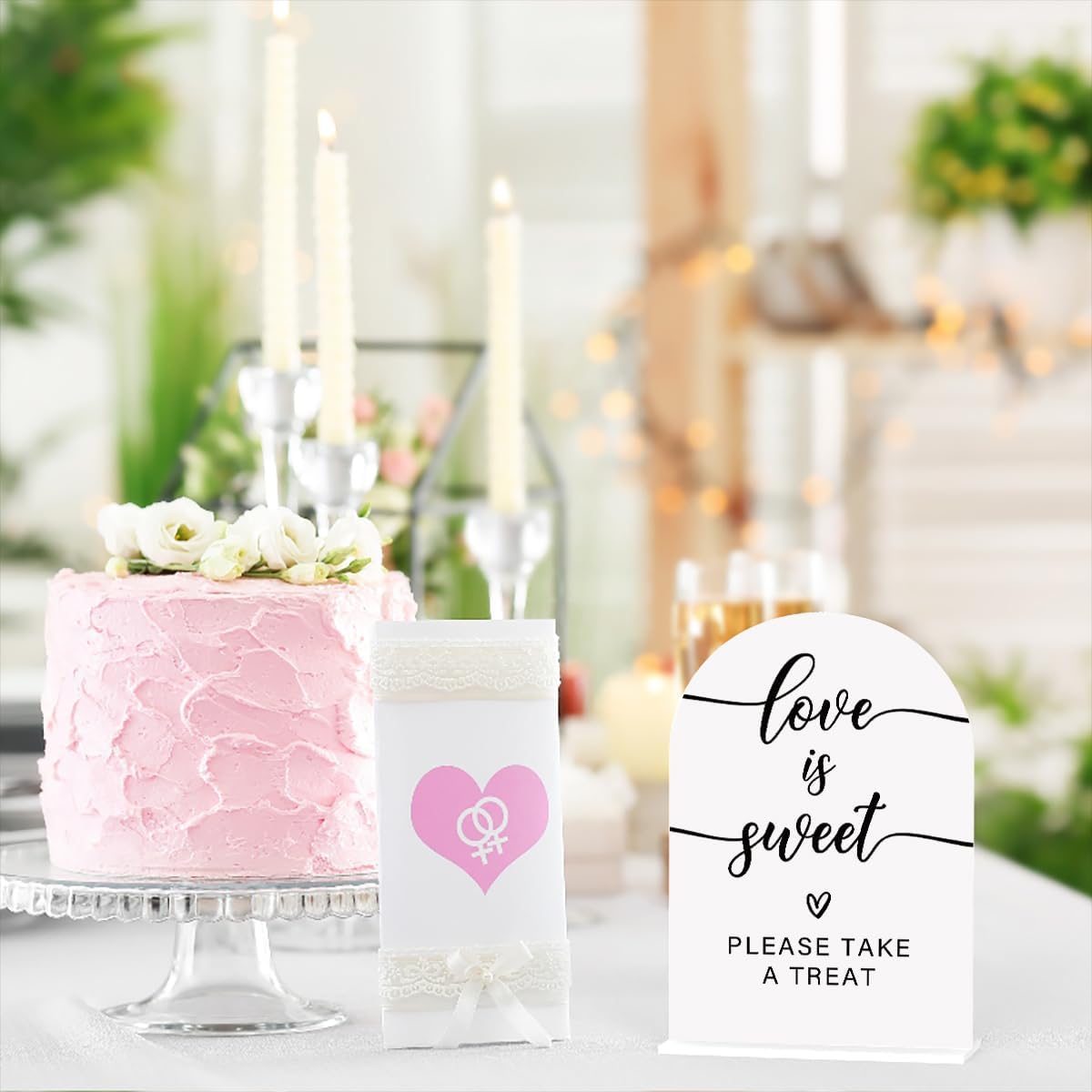 Acrylic Wedding Sign Love is Sweet Sign for Wedding Wedding Signs for Ceremony Modern Calligraphy Arch Acrylic Table Top Sign for Wedding Reception and Event Party Table(white）