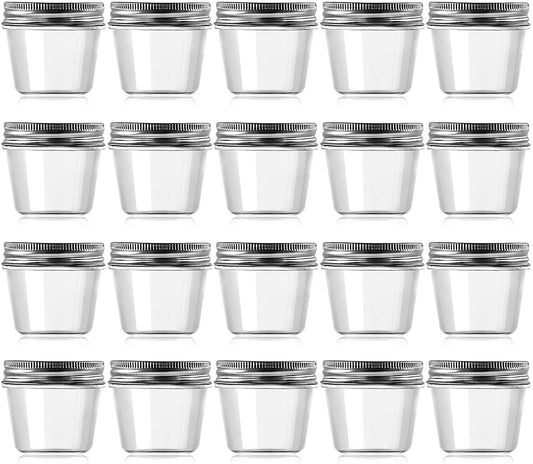 novelinks 4 oz Clear Plastic Jars with Screw-On Lids – Reusable Round Containers for Slime, Food, Spices, Crafts & Kitchen Organization – BPA-Free Storage Jars, 20 Pack