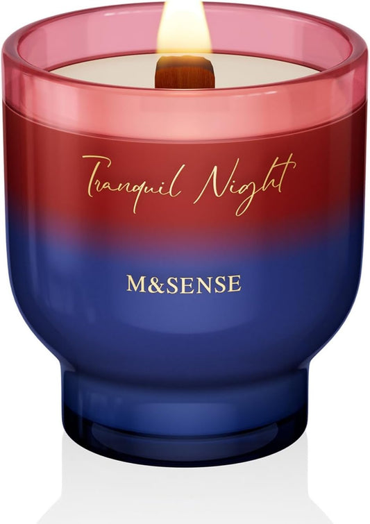 M&SENSE 9.88oz Natural Soy Wax Jar Candle with Wooden Wick | Midsummer Night Scent | 55-Hour Burn & Long-Lasting Burn | Housewarming Gift for Men and Women