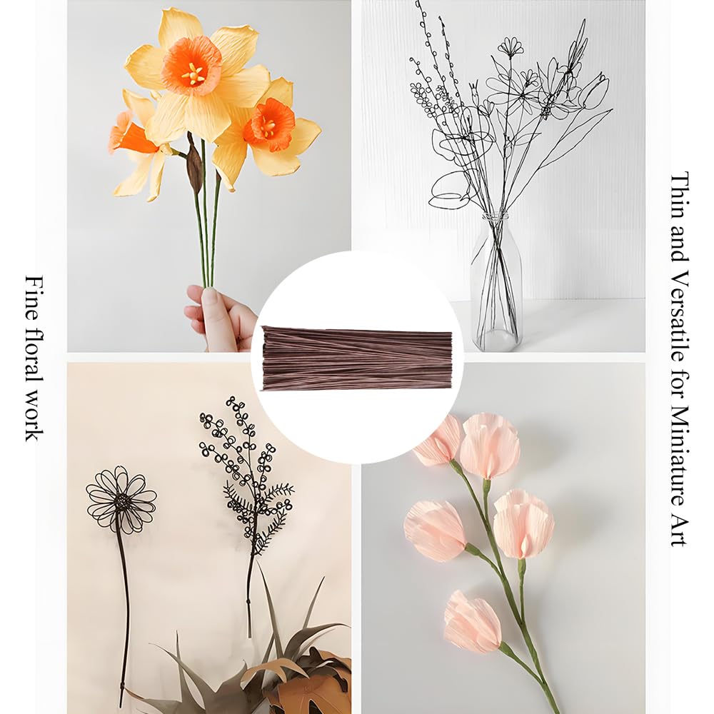 HAHIYO 18Gauge Brown Paper-Wrapped Metal Floral Wire 14 Inches(36cm), 70 Pack Flexible Paddle Wires Florist Wire Garden Wires for Craft Christmas Wreath Flower Arrangement Bouquet Wrapping Wedding DIY