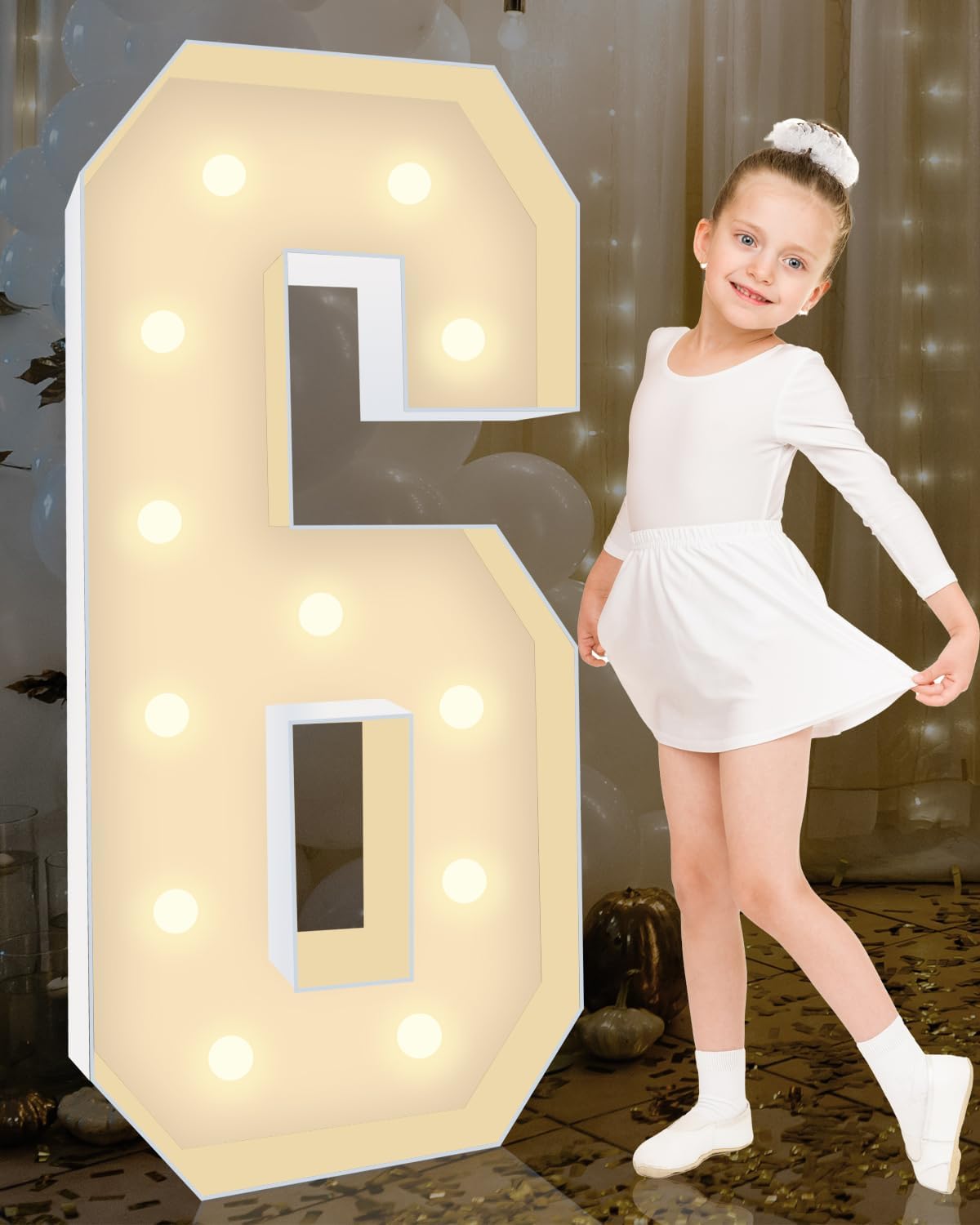 4FT Plastic Marquee Numbers 6 - Light up Numbers Are Made from Corrugated Plastic Board - Quick Assembly Without Tools, Disassembled Components Can Be Used for Photo Wall Decoration, Yard Sale Signs