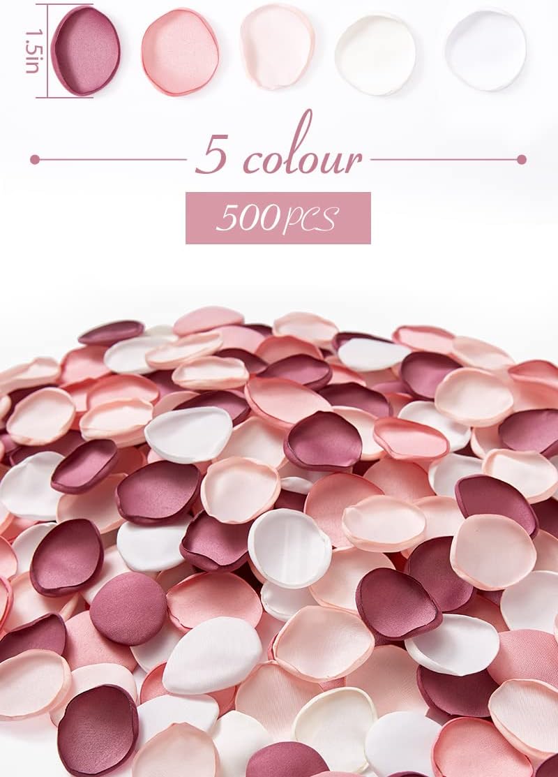 Serwalin 500Pcs Silk Pink Rose Petals Flower Petals for Weddings Proposal Peach Pink Petals for Flower Girl Basket Wedding Aisle Table Runner Bridal Shower Party Table Decor (5 Color Mixes)