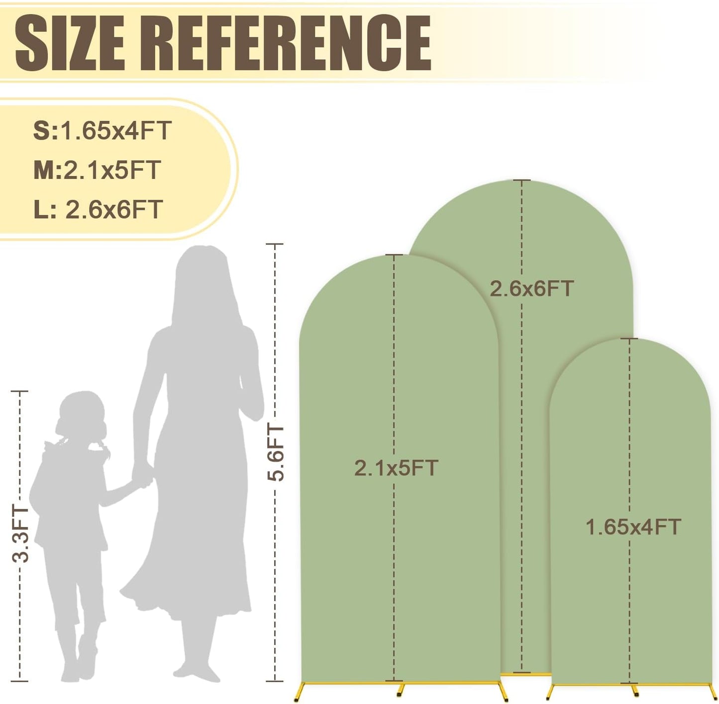 MODFUNS Arch Backdrop Stand and Cover Set Gold Wedding Arch Frame 4&5&6ft Sage Green Arches Backdrop Cover Set of 3 Metal Arched Stand with Covers for Party Baquet Reception Backdrop Decor