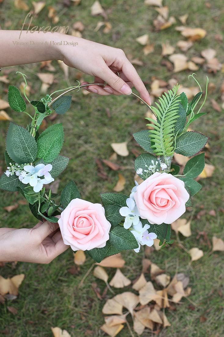 Floroom Artificial Flowers 25pcs Real Looking Blush Heirloom Foam Fake Roses with Stems for DIY Wedding Bouquets Pink Bridal Shower Centerpieces Floral Arrangements Party Tables Home Decorations