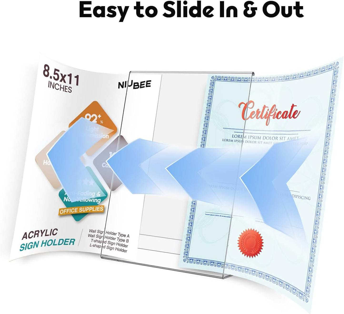 NIUBEE Acrylic Sign Holder 8.5 x 11 Inches Slanted Back, Clear Plastic Sign Holder Paper Display Table Stand for Office, Store, Restaurant (20 Pack)