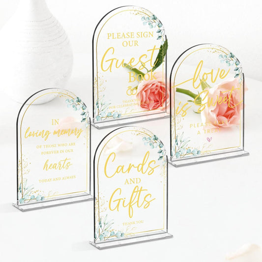 4-Piece Acrylic Wedding Sign Set for Ceremony & Reception - 5x7 Inch clear Guest Book, Cards & Gifts, Please Sign Our Guest Book, Please Take One, In Loving Memory - Wedding Decor Bundle