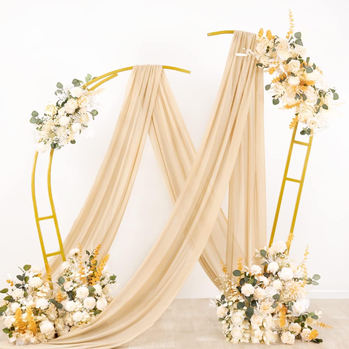 Socomi Wedding Arch Draping Fabric 3 Panels 29" x 19Ft Champagne Sheer Chiffon Curtain Drapes 6 Yards for Wedding Ceremony Birthday Party Decoration