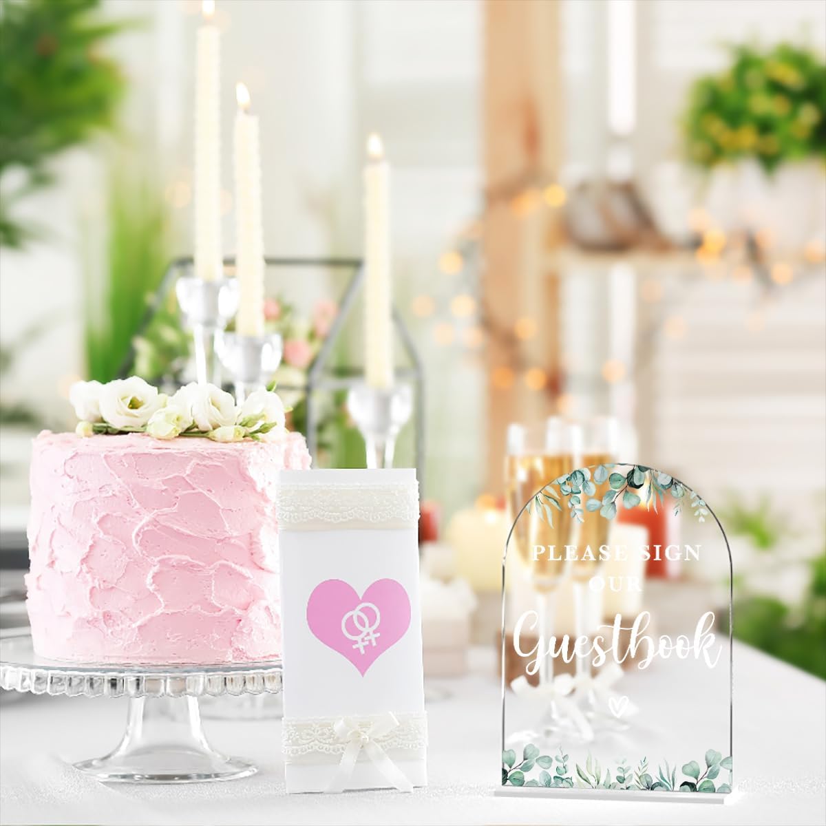 Acrylic Wedding Sign Please Sign Our Guestbook Signs for Ceremony Modern Calligraphy Arch Acrylic Table Top Signs for Wedding Reception and Event Party Table Decor (Eucalyptus Leaves)