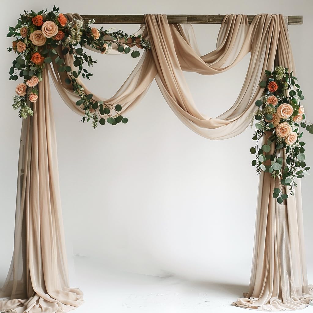 Wedding Arch Draping Fabric 1 Panel 28.7" x 20FT Nude Sheer Chiffon Backdrop Drapes for Wedding Ceremony Birthday Party Bridal Shower Outdoor Decoration