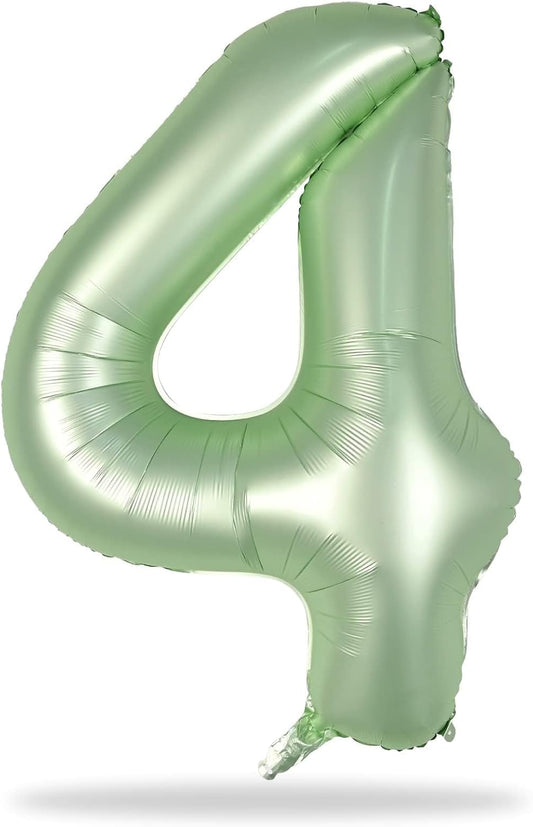 40 Inch Sage Green Foil Balloon Number 4, Large Self Inflating Olive Green Number Balloons 0-9 Helium Balloons Set for Girls Boys 4th Birthday Women Anniversary Jungle Safari Party Decoration Supplies