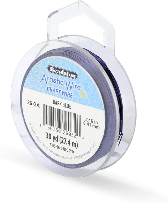 Artistic Wire, 26 Gauge Tarnish Resistant Colored Copper Craft Wire, Dark Blue, 30 yd