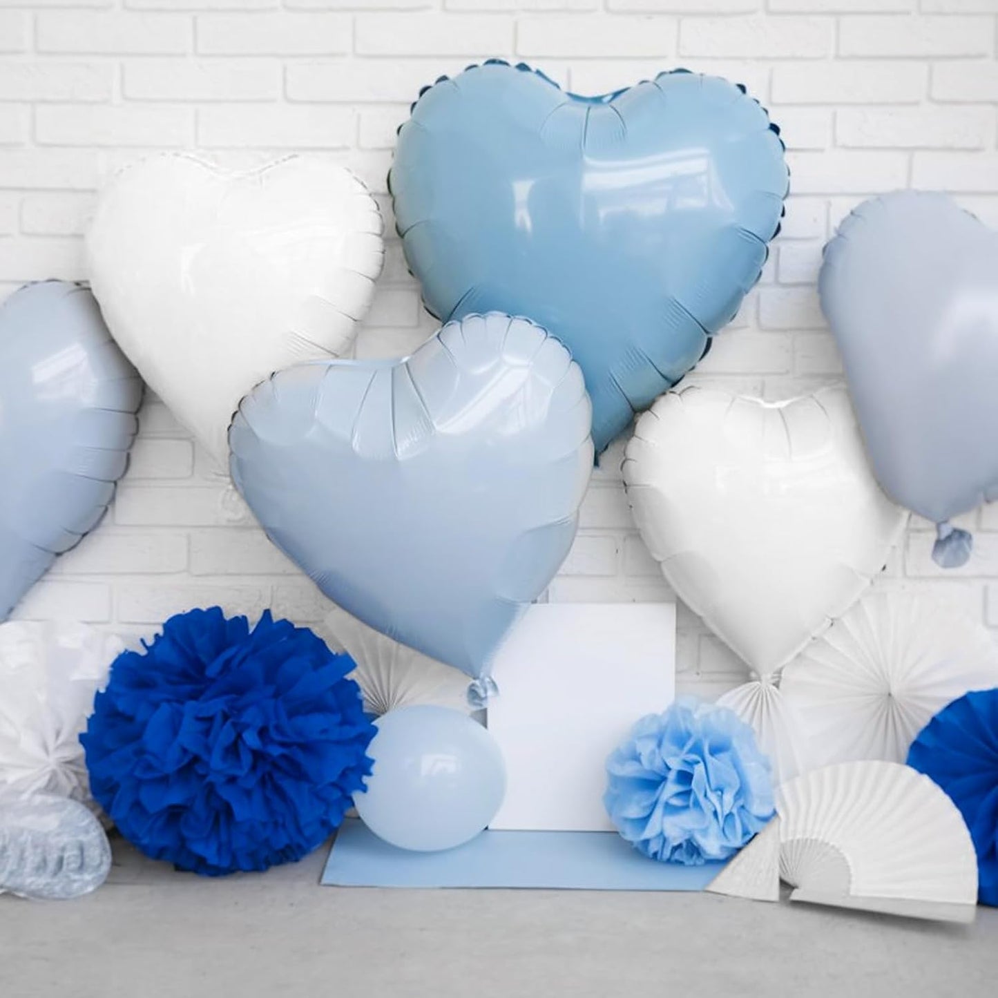 Baby Blue White Heart Balloons, 18 Inch Pastel Blue White Heart Shape Balloons, 12PCS Light Blue White Helium Foil Heart Balloon for Birthday Baby Shower Engagement Wedding Party Decorations