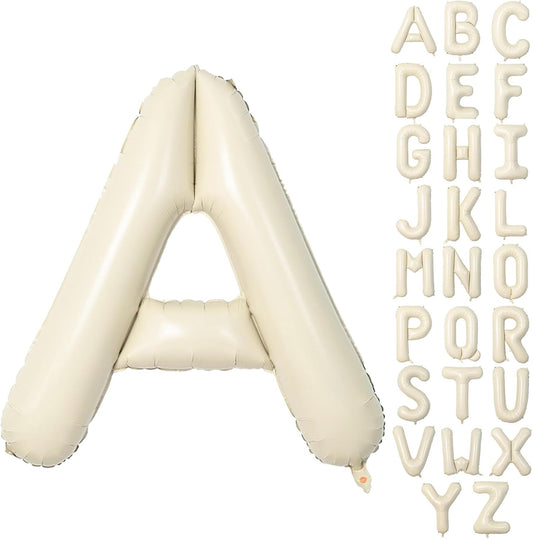 40 Inch Letter Balloons A, Big Custom A-Z Alphabet Foil Name Balloon Cream White, Self Inflating Beige Customize Helium Balloon Letters A for Women Girls Birthday Bride Baby Shower Party Decorations