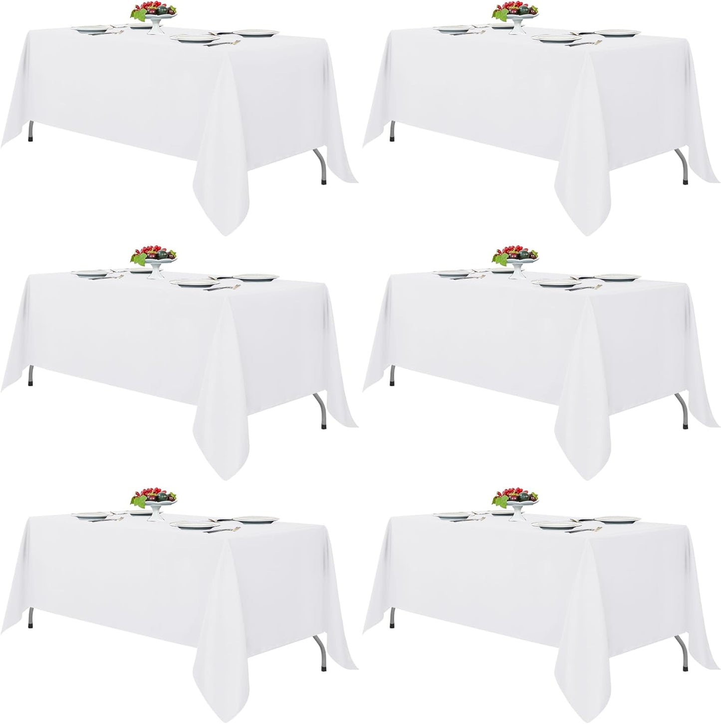 Fitable White Tablecloths for Rectangle Tables, 6 Pack - 70 x 120 Inches - Reusable and Washable Table Clothes for 6-8 Ft Tables, Polyester Fabric Table Covers for Wedding, Party, Banquet