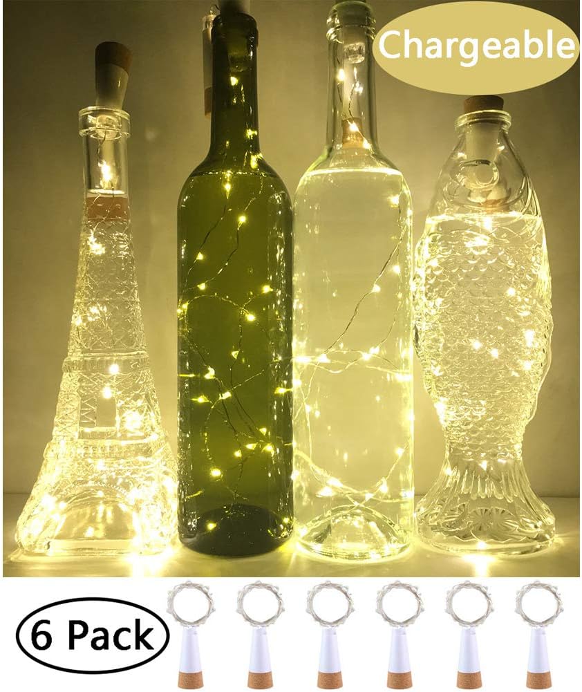 NeoJoy Rechargeable Wine Bottle Lights, LED Cork Lights USB Fairy String Lights Parties Decoration, Warm White