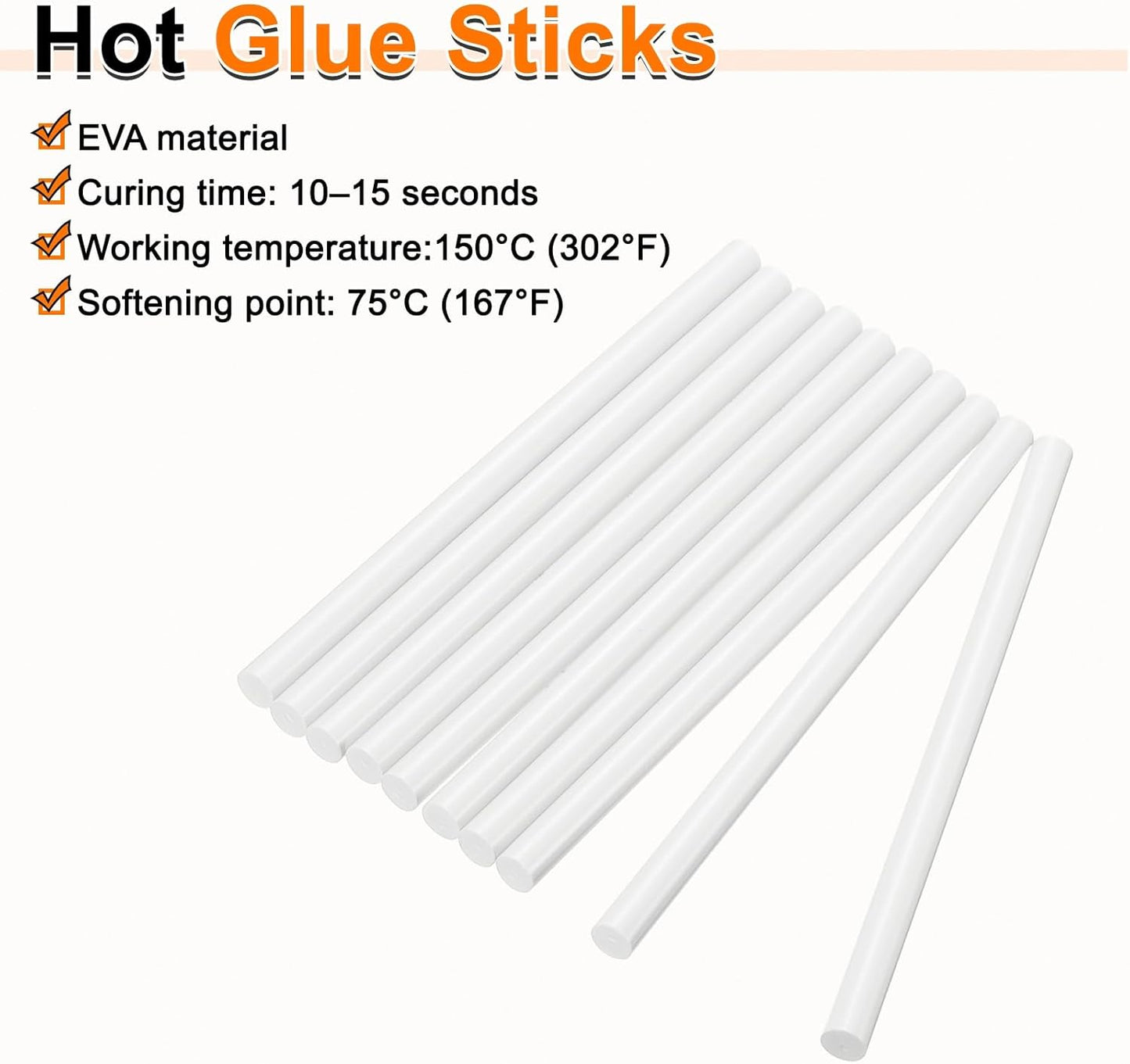 HARFINGTON 10pcs Hot Glue Sticks 0.43" Dia x 5.91" Long EVA Mini Hot Melt Adhesive Glue Stick for Hot Melt Gun Wood Plastic Glass Flowers Fabrics Foam, White