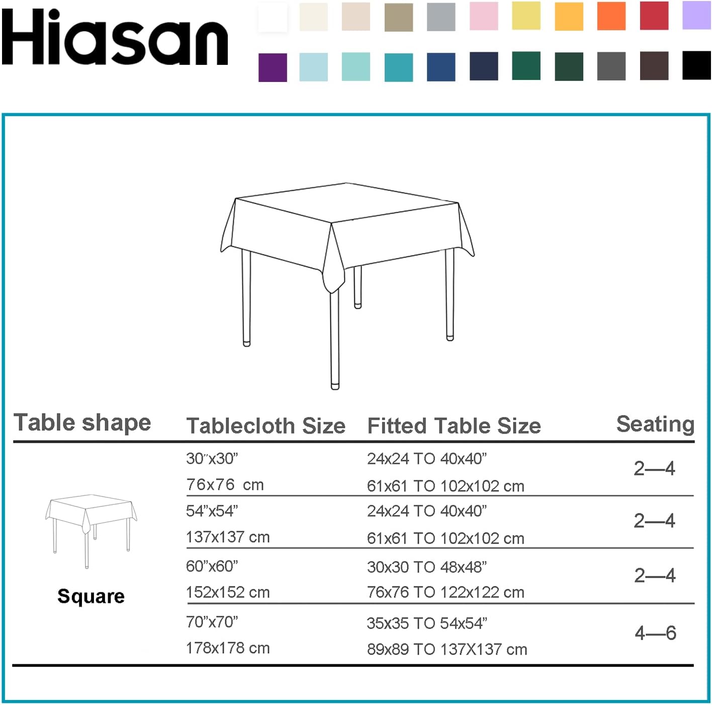 Hiasan 2 Pieces Square Tablecloth - Waterproof Washable Polyester Table Cloth for Dining Room Birthday Party, Emerald Green, 54 x 54 Inch