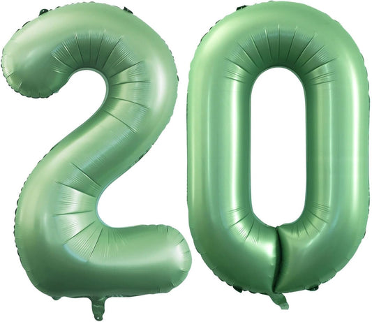 GOER Number 20 Balloons for 20th Birthday Party Decorations,42 Inch Jumbo Foil Helium Balloons for 20th Anniversary (Sage Green)