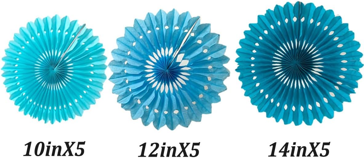 15pcs 10'' 12'' 14'' Paper Fans Decorations Round Tissue Paper Fans Hanging Paper Fans Set Party Paper Honeycomb Fans Decorations for Party Birthday Wedding Events, Green+blue