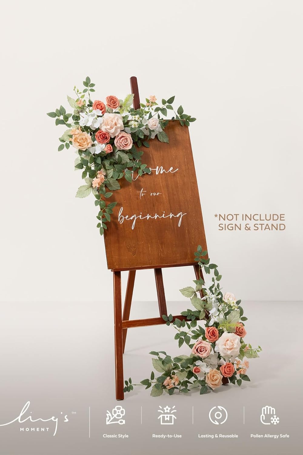 Ling's moment 2pcs Wedding Flowers Garland Artificial Floral Swag Arch Decorations Greenery Arrangements Blush & Pink Ceremony Reception Garden Easel Wall Entryway Outdoor Board(NOT Include Sign)