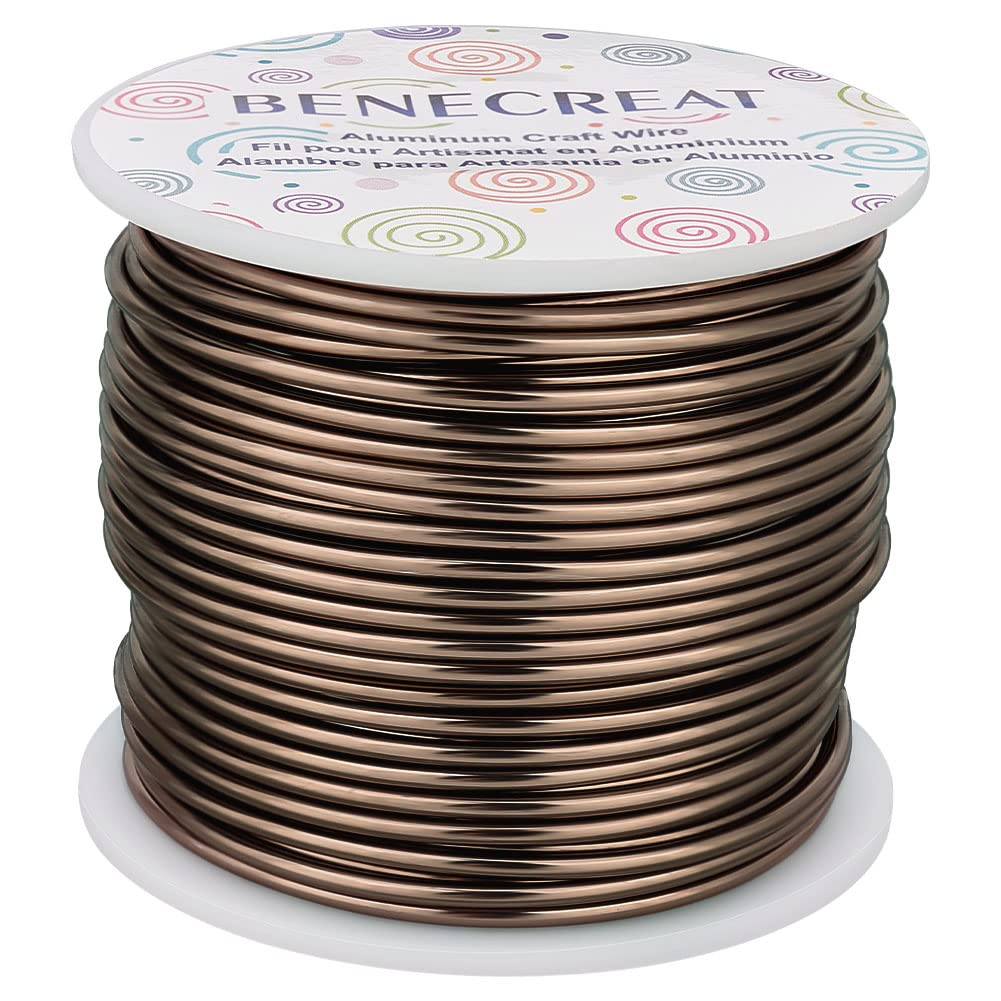 BENECREAT 9 12 17 18 20 22 Gauge Aluminum Wire (12 Gauge,100FT) Anodized Jewelry Craft Making Beading Floral Aluminum Craft Wire for Christmas Tree, Garden, Model Making - Brown