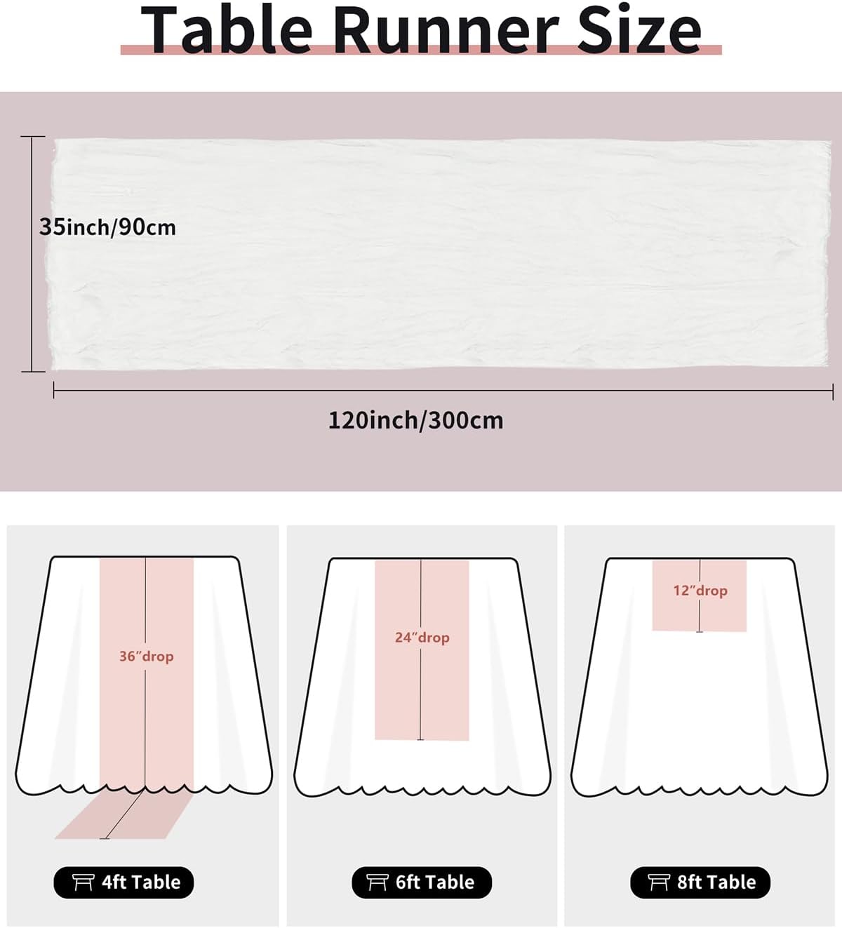 Ivory White Cheesecloth Table Runner 120 Inch, Boho Rustic Gauze 10 FT, Summer Cheese Cloth Runner for Wedding, Baby Bridal Shower, Party, Farmhouse Centerpiece Home Decorations