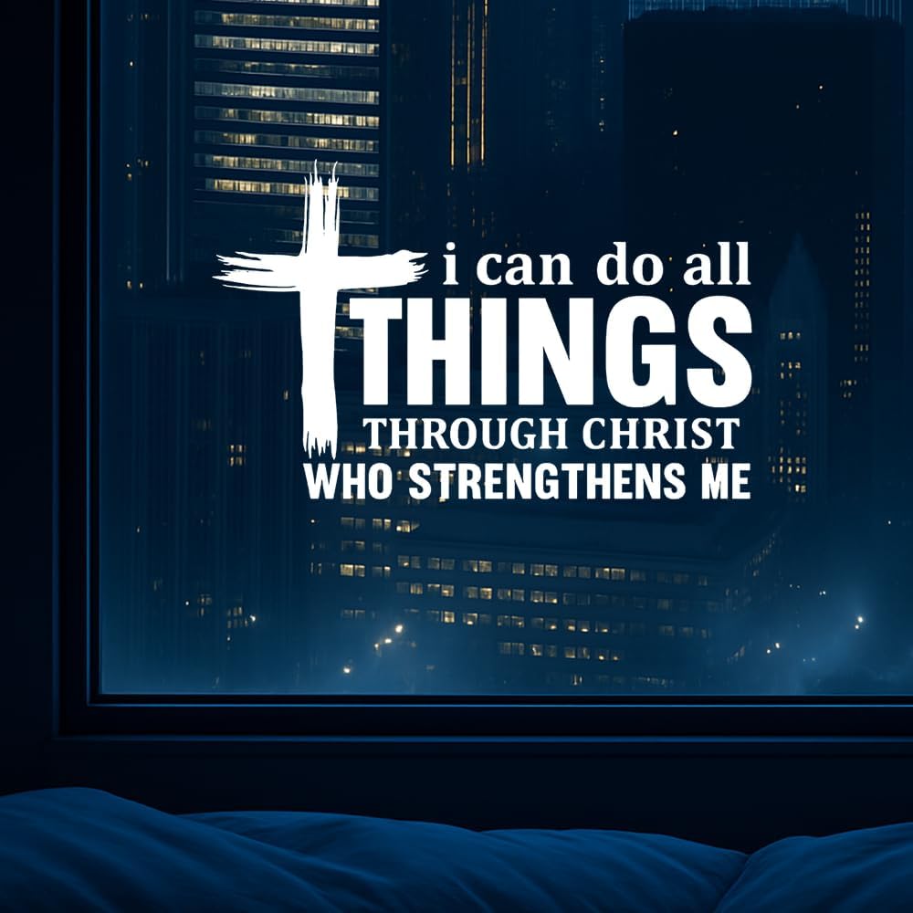 I Can Do All Things Through Christ Vinyl Decal 7x4.5in – Bible Verse Sticker Philippians 4:13 – Christian Waterproof Removable Car Laptop Window Sticker – Faith Gift for Believers