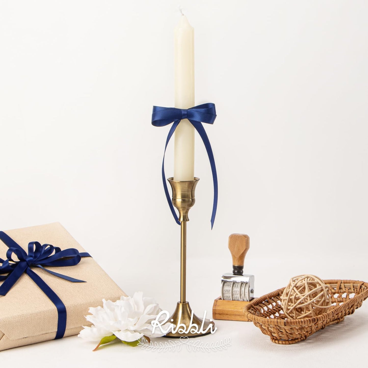 Ribbli Double Faced Navy Satin Ribbon,3/8” x Continuous 25 Yards,Use for Bows Bouquet,Gift Wrapping,Floral Arrangement