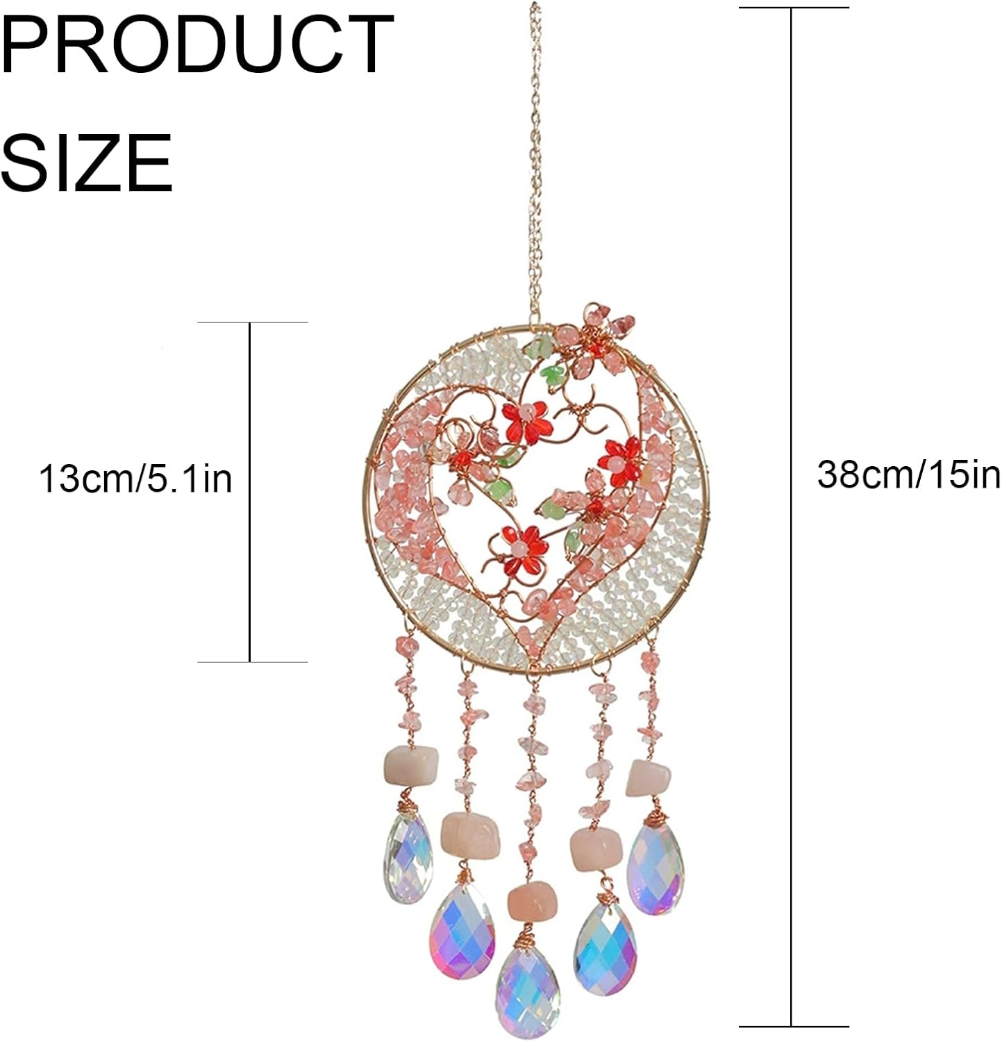 TUOKING Crystal Suncatchers for Window Pink Love Dreamy Crystal Natural Stone Sun Catchers Rainbow Maker Ornament Gift Home Garden Decoration