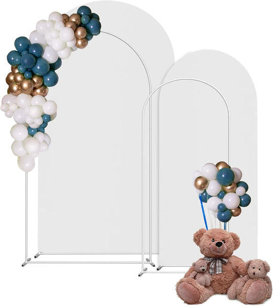 Wedding Arch Backdrop Stand and Cover Set(7.3FT,6FT) Set of 2,Metal Balloon Arch Stand Frame for Wedding Birthday, Party, Baby Shower, Graduation Ceremony,White