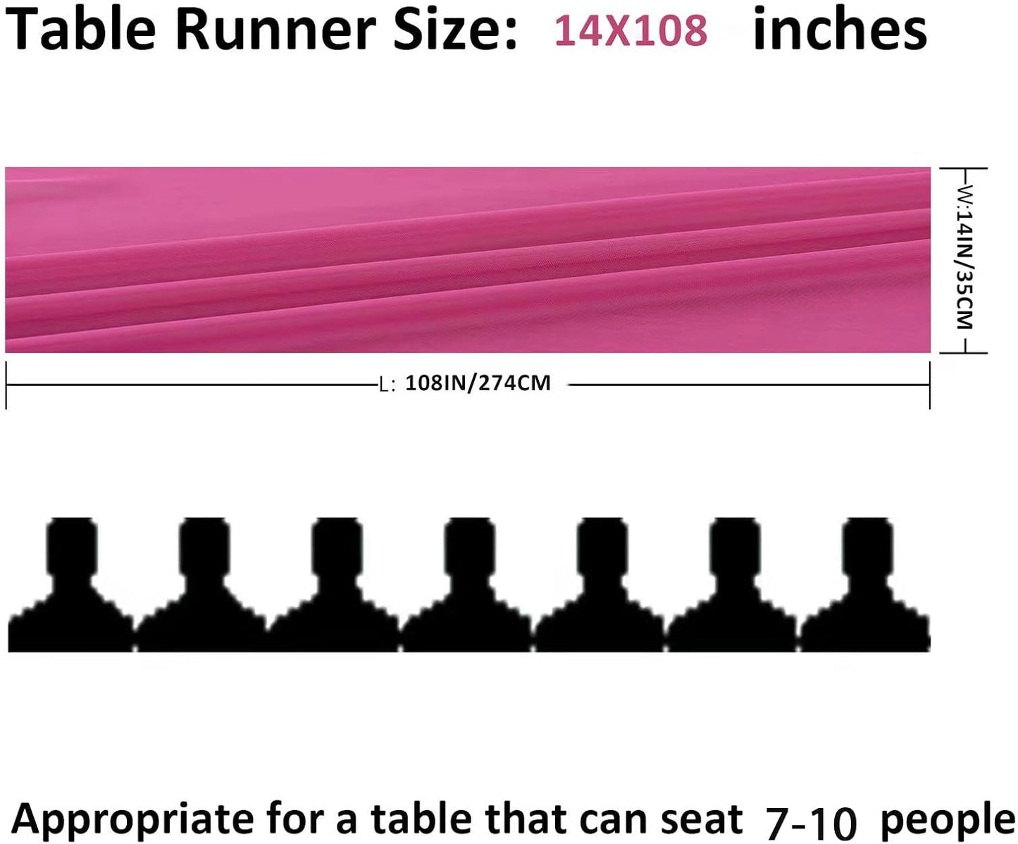 12Pack 9ft Chiffon Table Runner 14x108 Inch Sheer Romantic Table Runner for Wedding Birthday Party Bridal Shower Outdoor Decoration-Fuchsia