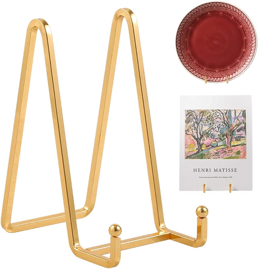Plate Holder Easel Display Stand - 6 inch Metal Plate Stands for Display - Tabletop Picture Stand - Gold Iron Easels for Display Pictures | Photo Frames | Book | Decorative Plates | Plaque - 2 Pack