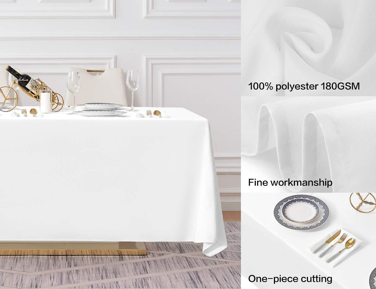 Surmente 2 Pack White Rectangle Tablecloth 90 x 132-inch Rectangular Polyester Table Cloth for Weddings, Banquets, or Restaurants