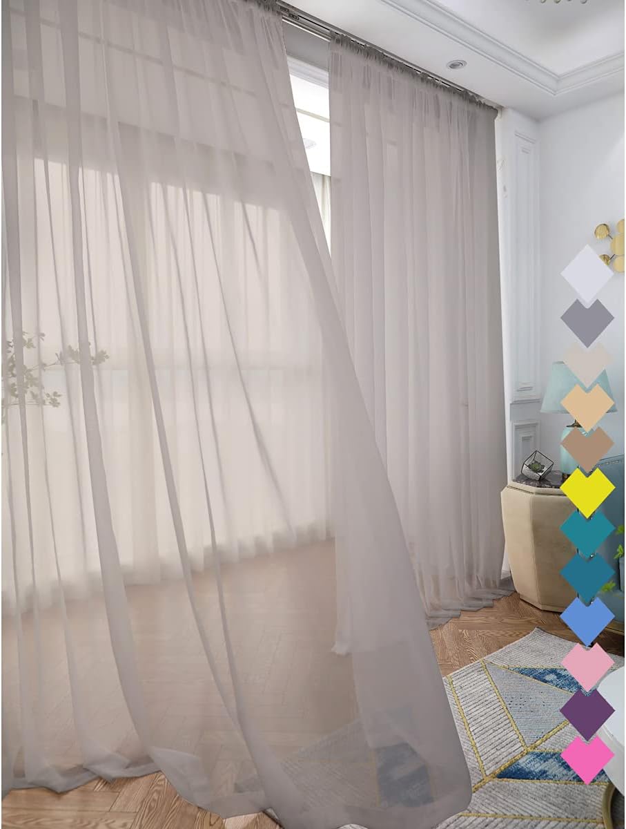 Window Light Grey Sheer Curtains 60 Inches Width 45 Inches Long 2 Panels Sheer Curtain Clear Curtains Basic Rod Pocket Panel for Home Living Room Bedroom Kids Room Yard Patio Parlor Sliding