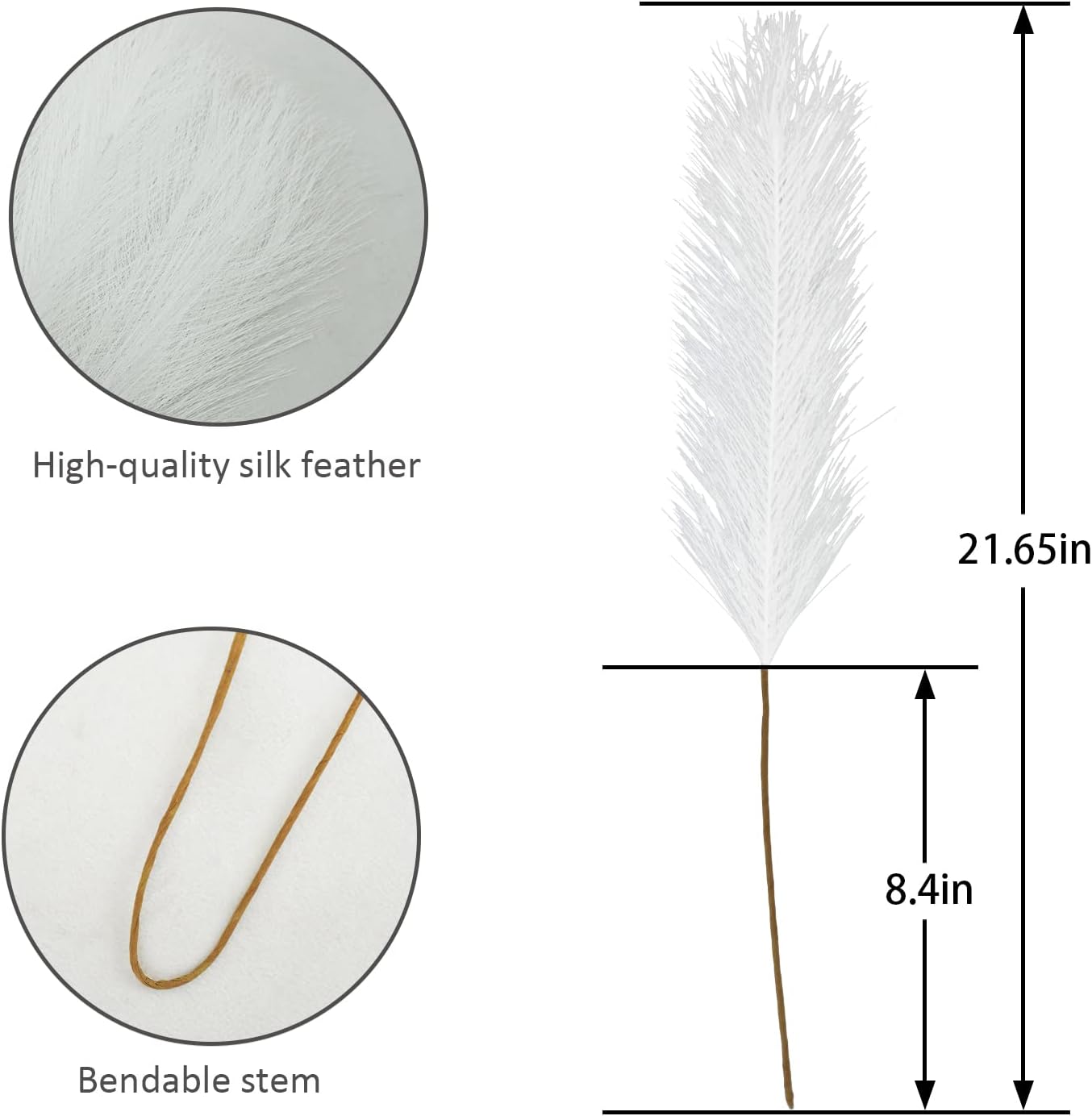 50pcs White Faux Pampas Grass Decor, 21.6" Short Artificial Pompous Grass Floral Fake Pompas Grass Branches Vase Filler Flower Arrangement for Home Wedding Boho Decor