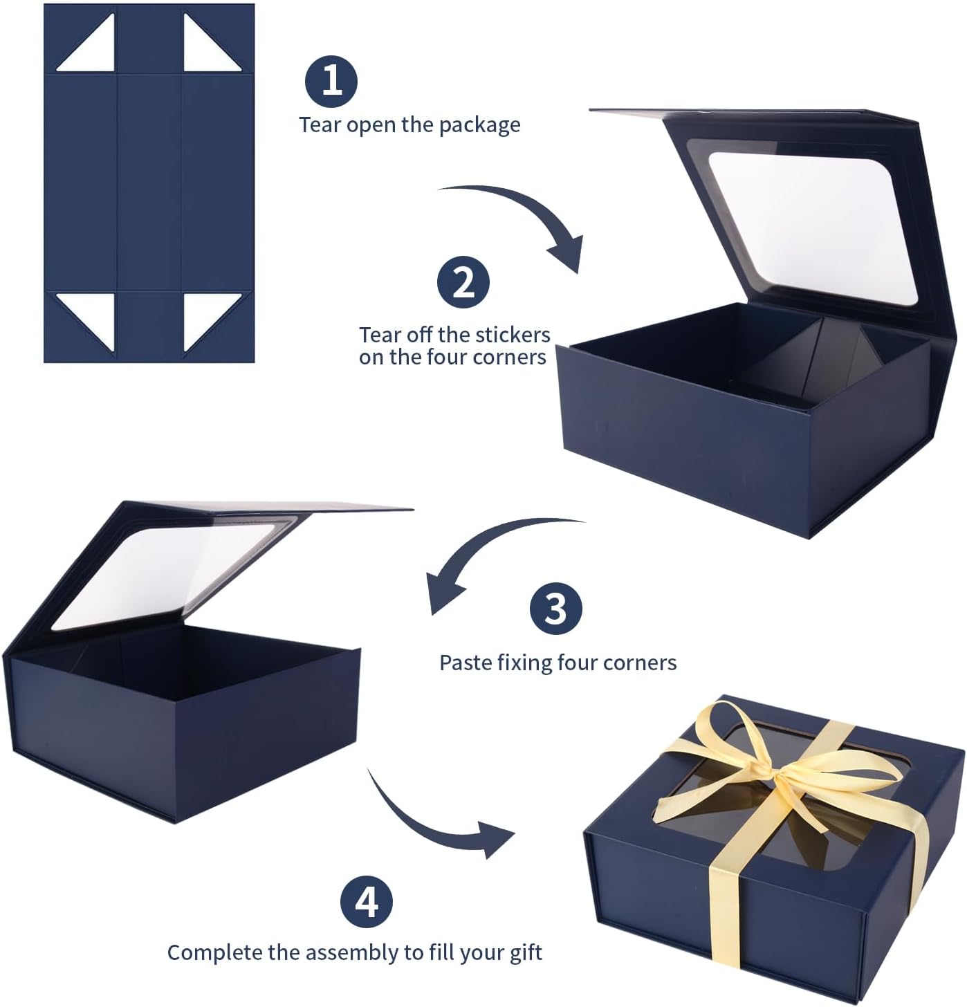 TIACABO Blue Gift Box with Window,7.5"x7.5"x3.1" Bridesmaid Boxe for Gifts Giving,Birthday Gift Boxes with Magnetic,Closure Lid Gifts Boxes for Presents,Cute Box,Luxury for Gift Packaging