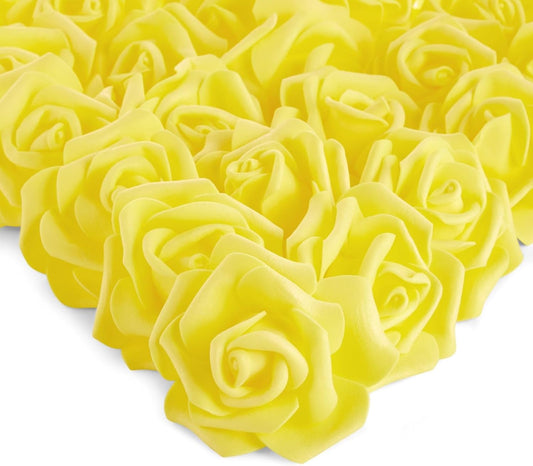 Juvale Artificial Foam Roses - 100-Pack Stemless, Yellow, 3-Inch Diameter - Faux Flowers for Vase Displays, Wedding Decor & Centerpiece Table Decorations