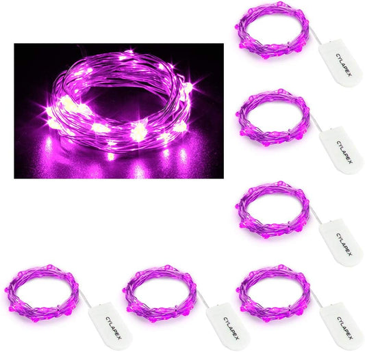 CYLAPEX 6 Pack Purple Fairy Lights String Battery Operated Fairy Lights Firefly Lights LED Starry String Lights 3.3ft 20 LEDs Silvery Copper Wire for Christmas DIY Decoration Costume Wedding Party