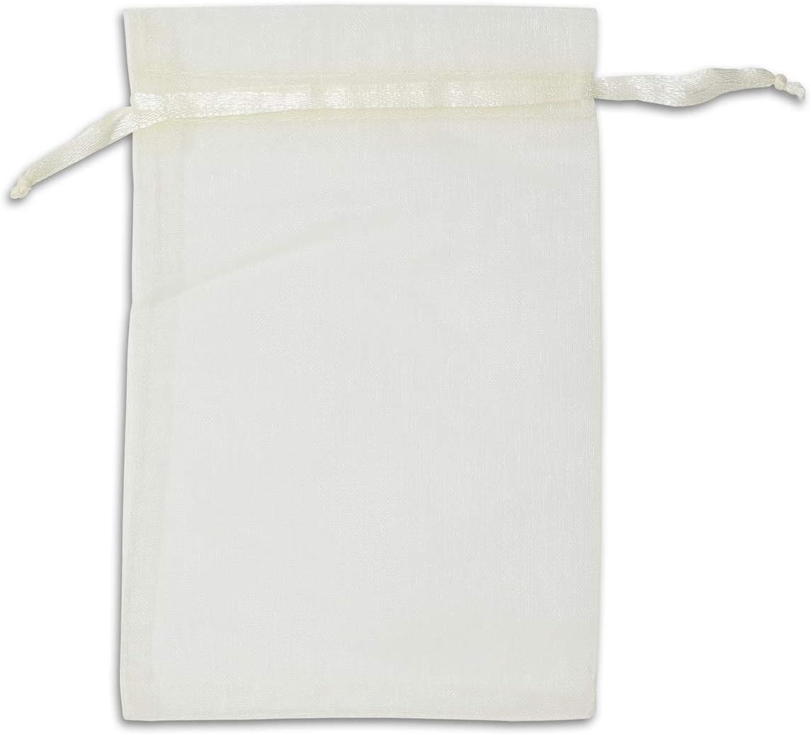 TheDisplayGuys 48-Pack 3x4 Cream/Beige Sheer Organza Gift Bags with Drawstring, Jewelry Candy Treat Wedding Party Favors Mesh Pouch