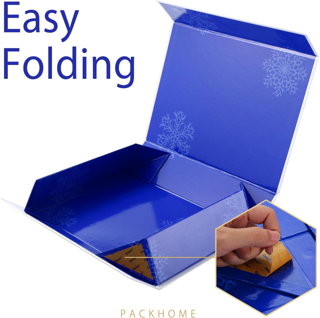 PACKHOME 6 Christmas Gift Boxes 11x7.8x2.3 Inches, Gift Boxes with Lids, Sturdy Shirt Boxes with Magnetic Lids for Wrapping Gifts (Blue Snowflake Pattern)