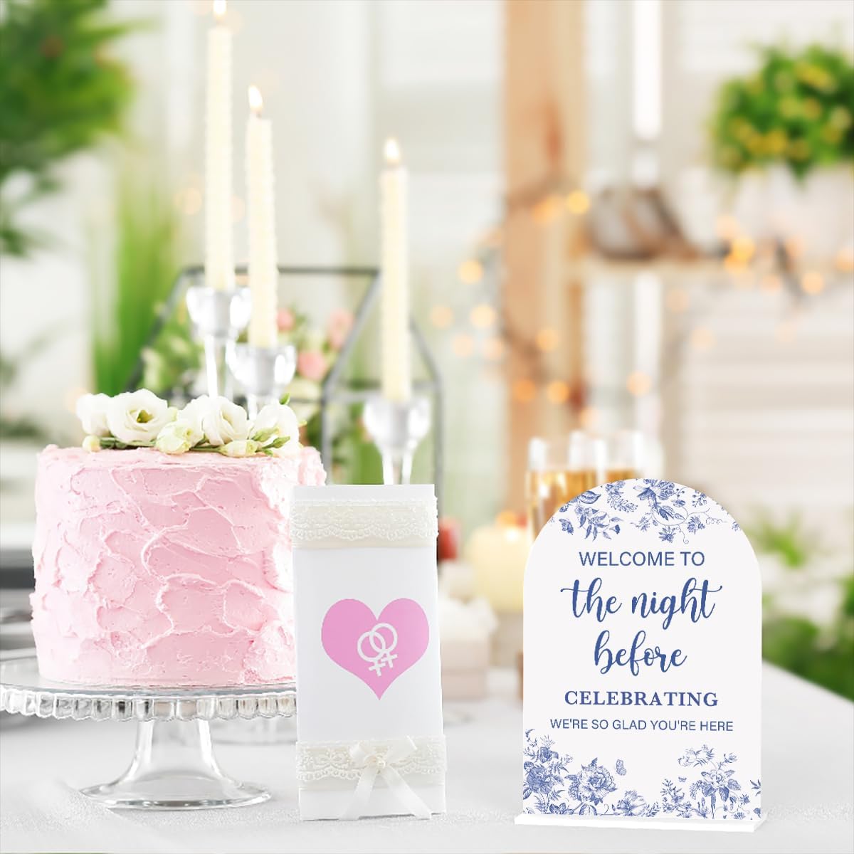 Acrylic Wedding Signs, Dusty Blue Wedding Decor, Blue Weddings Decor, Modern Calligraphy Arch Acrylic Table Top Sign for Weddings Parties Dinners - Welcome to The Night Befor (White)