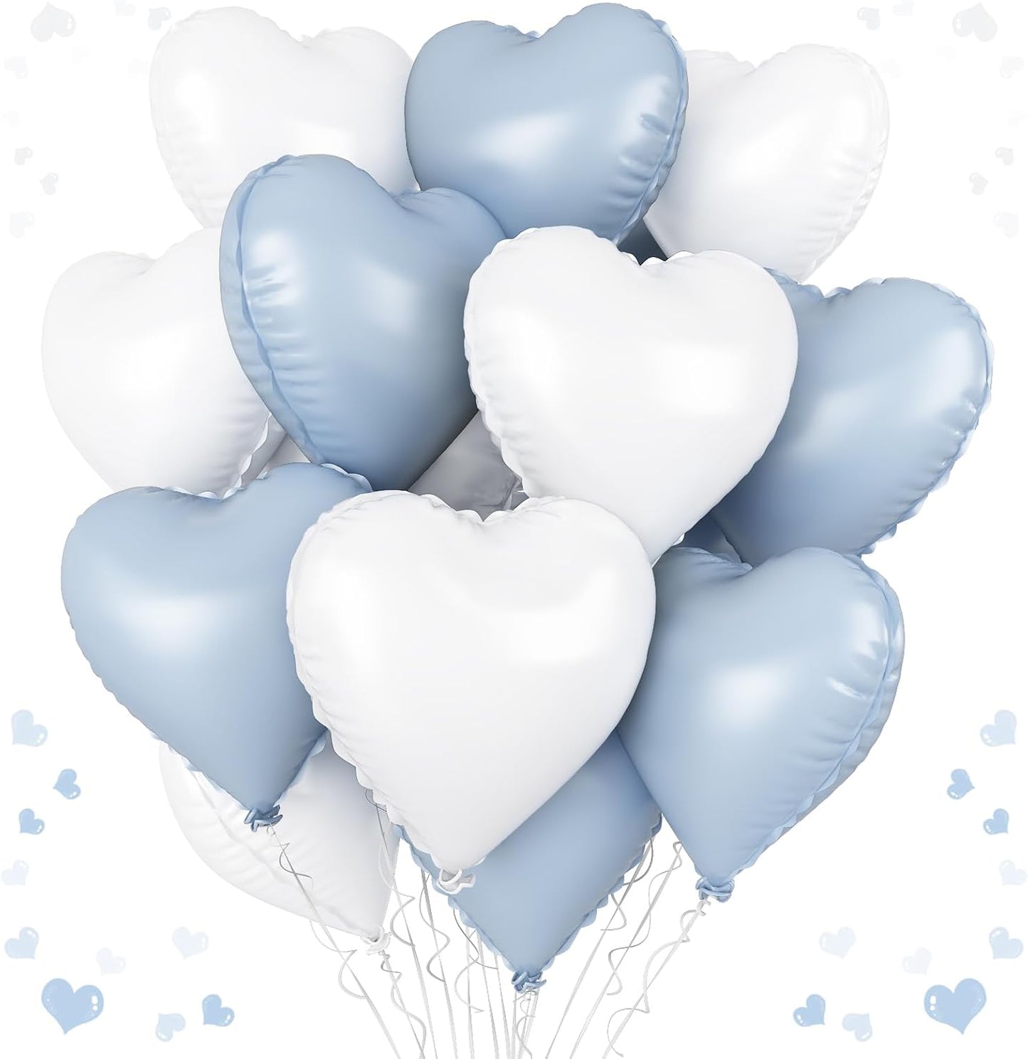 Baby Blue White Heart Balloons, 18 Inch Pastel Blue White Heart Shape Balloons, 12PCS Light Blue White Helium Foil Heart Balloon for Birthday Baby Shower Engagement Wedding Party Decorations